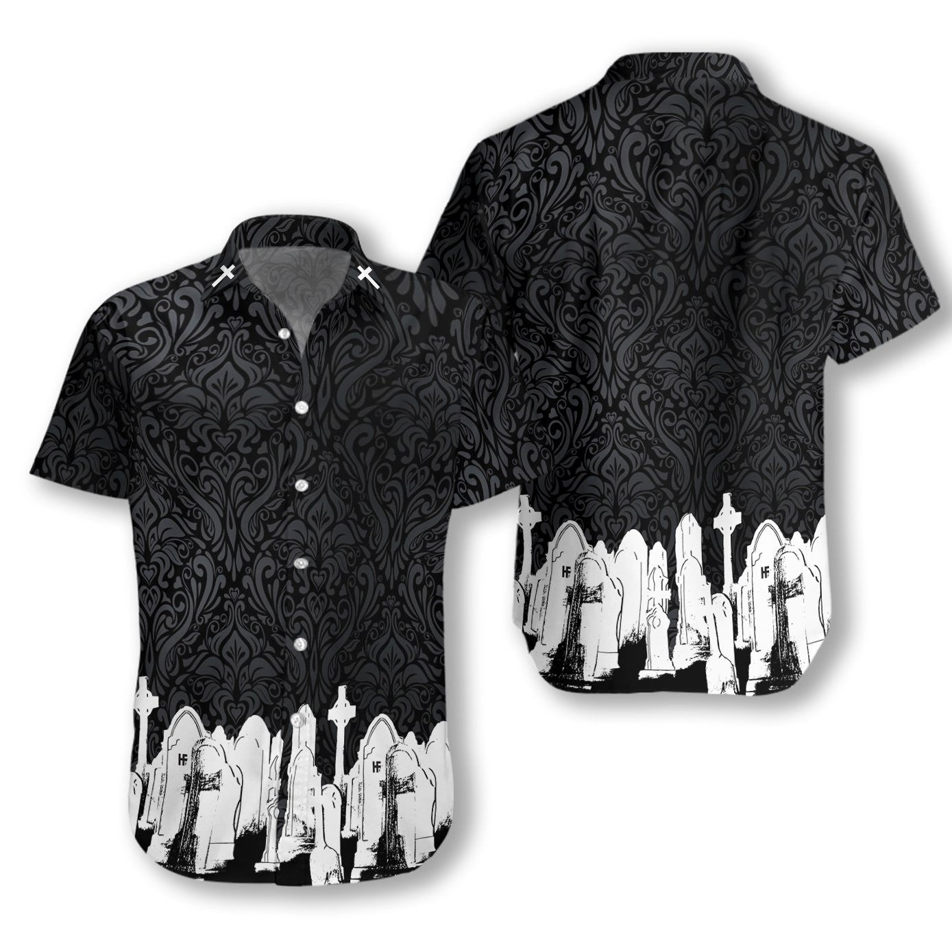 Graveyard Skull Goth Black Background Hawaiian Shirt,Hawaiian Shirt Gift, Christmas Gift