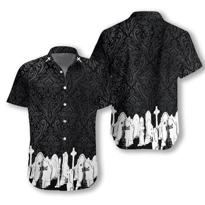 Graveyard Skull Goth Black Background Hawaiian Shirt,Hawaiian Shirt Gift, Christmas Gift