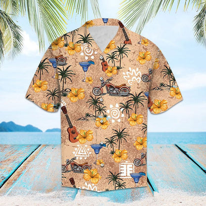 Classic Vintage Motorcycle Tropical Palm Leaves Pattern Hawaiian Shirt, Hawaiian Shirt Gift, Christmas Gift