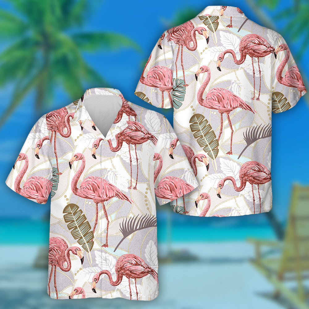 Cúlra Retro le Flamingo Bándearg agus Duilleoga Trópaiceacha Léine Haváís, Bronntanas Léine Haváís, Bronntanas Nollag