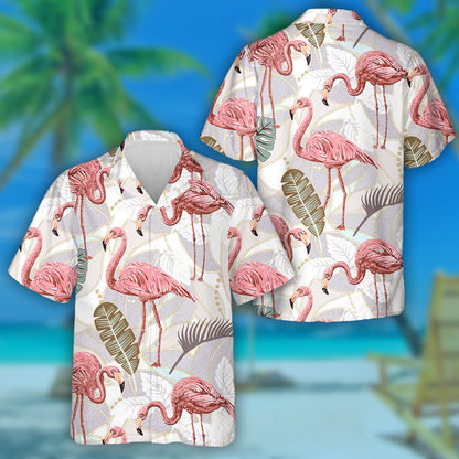 Cúlra Retro le Flamingo Bándearg agus Duilleoga Trópaiceacha Léine Haváís, Bronntanas Léine Haváís, Bronntanas Nollag