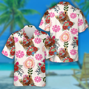 Wolf And Floral On Pink Background Hawaiian Shirt, Hwaiian For Gift