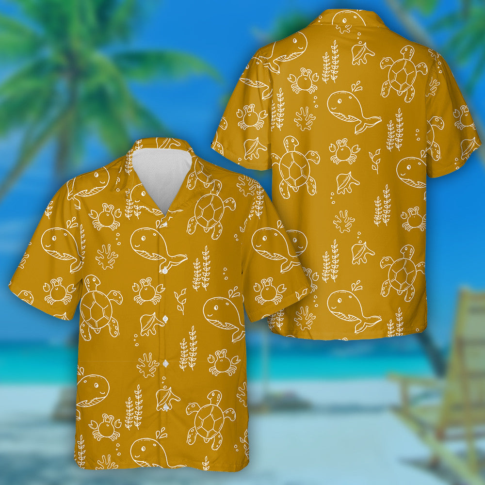 Sea Life Mustard Turtle And Jungle Hawaiian Shirt,Hawaiian Shirt Gift, Christmas Gift