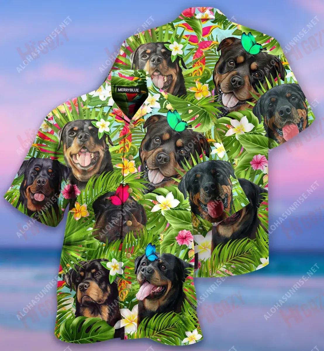 Samhradh sona Le Rottweiler Léine Haváís Unisex Muinchille Gearr Samhraidh Léinte Haváís Saincheaptha Léinte haváíais d'Fhir, Bronntanas Léine Haváís, Bronntanas Nollag