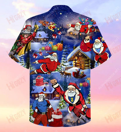 Flying Super Santa Unisex Short Short Sleeve Shirt Hobbies Hawaiian T Shirts Vintage Hawaiian Shirts Hawaiian Shirt Pattern, Hawaiian Shirt Gift, Christmas Gift