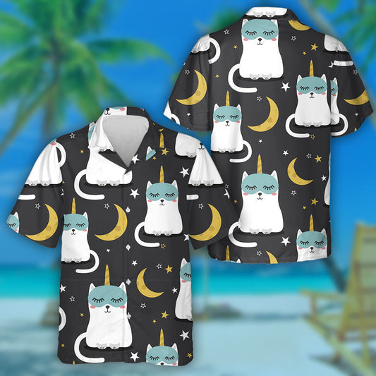 Cats Are Unicorns Stars And Moon Hawaiian Shirt, Hawaiian For Gift