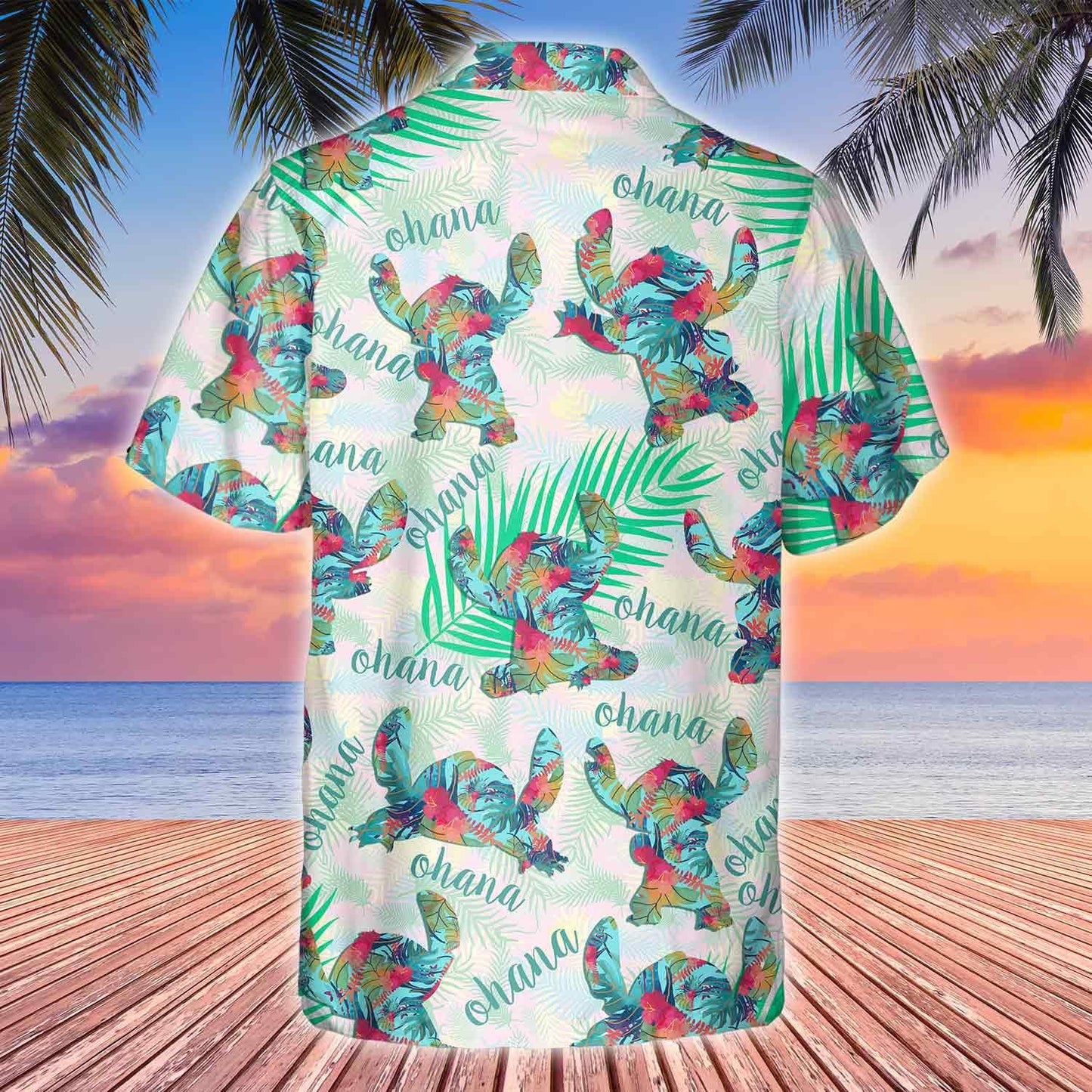 Ohana Luch Stitch Colorful Le Léine Haváís Teal Leaf, Bronntanas Léine Haváís, Bronntanas Nollag