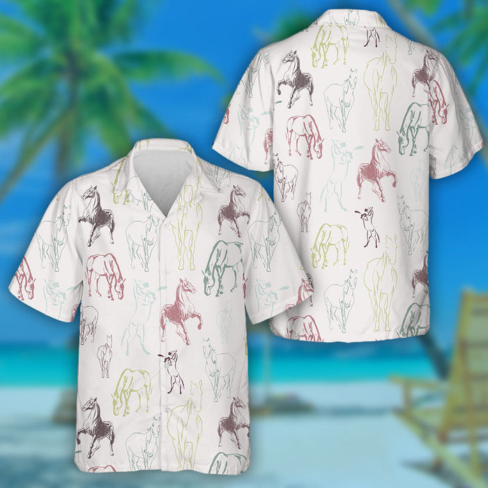 Adorable Horses Sketches In Vintage Style Hawaiian Shirt, Hawaiian For Gift
