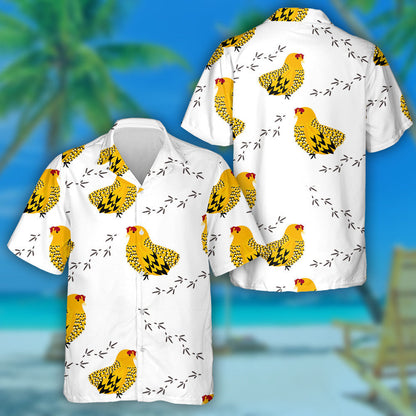 Funny Yellow Chicken Hen Seeing Footprint Hawaiian Shirt, Hawaiian Shirt Gift, Christmas Gift
