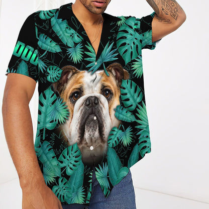 Face Of Bulldog In Palm Leaves Dramatic Hawaiian Shirt, Hawaiian Shirt Gift, Christmas Gift