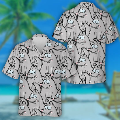 Cute Cartoon Style Face Grey Wolf Hawaiian Shirt, Hawaiian Shirt Gift, Christmas Gift