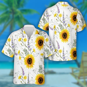 Aesthetic Violet Floral And Sunflower Pattern Hawaiian Shirt, Hawaiian For Gift