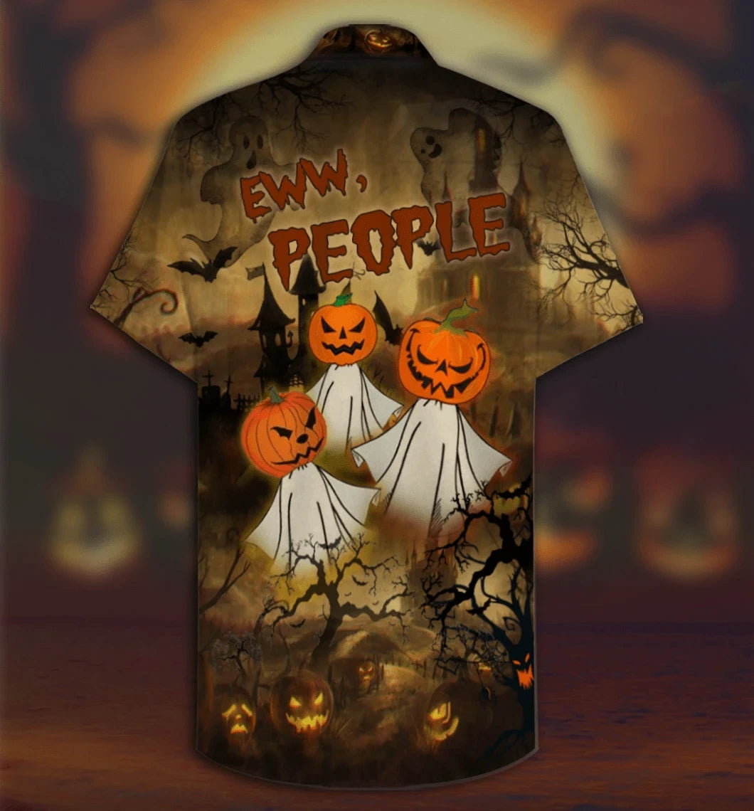 Halloween Eww People Pumpkin Ghost Background Hawaiian Shirt, Hawaiian Shirt Gift, Christmas Gift