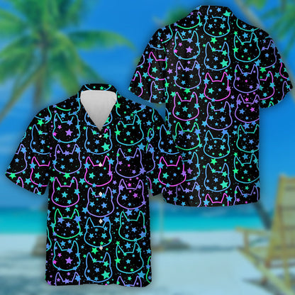 Bright Cat Silhouettes And Scattering Stars Hawaiian Shirt, Hawaiian For Gift