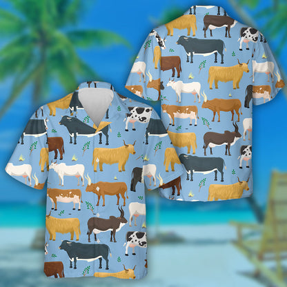 Bulls And Cows Farm Animal Cattle Hawaiian Shirt, Hawaiian For Gift