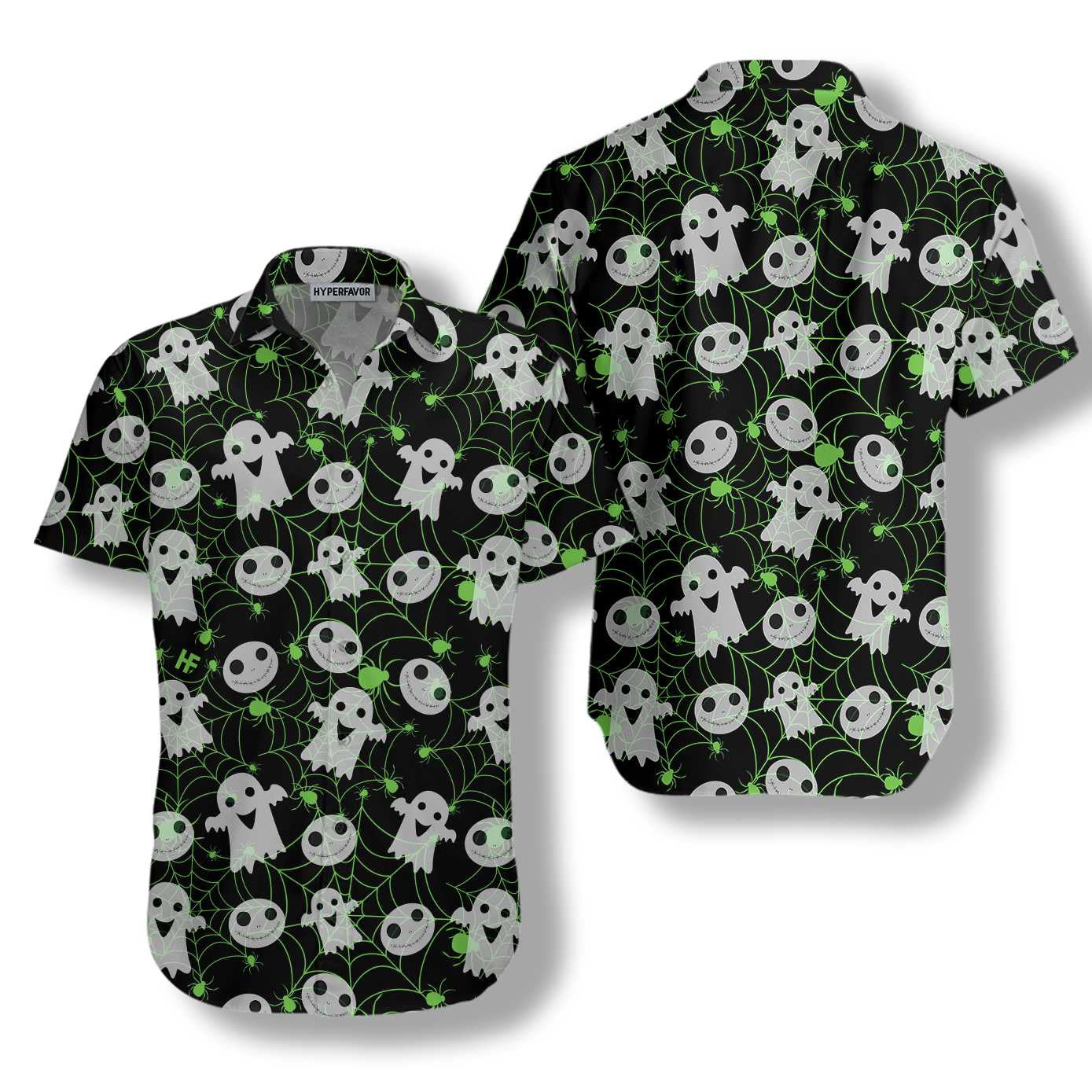Little Ghost Halloween Spider Web Design Hawaiian Shirt,Hawaiian Shirt Gift, Christmas Gift