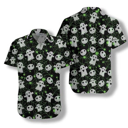 Little Ghost Halloween Spider Web Design Hawaiian Shirt,Hawaiian Shirt Gift, Christmas Gift