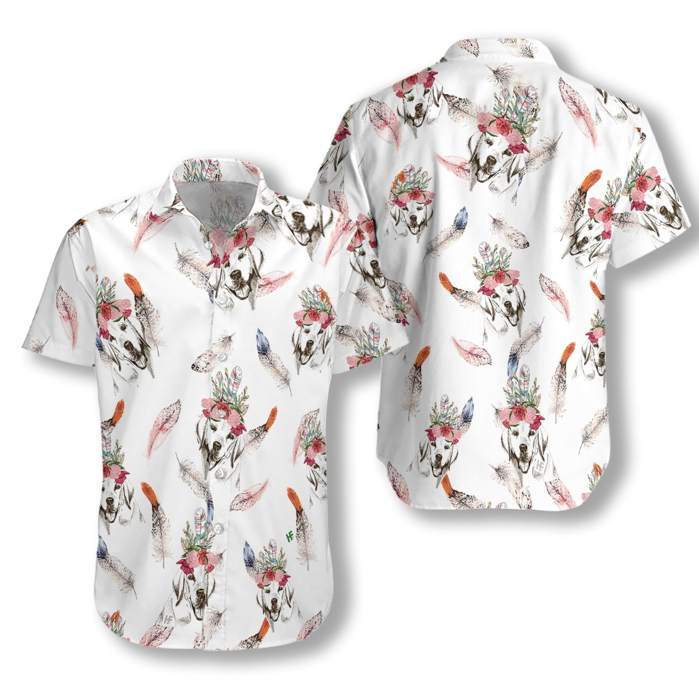 Labrador Retriever Boho Chic Dogs White Background Hawaiian Shirt, Hawaiian Shirt Gift, Christmas Gift