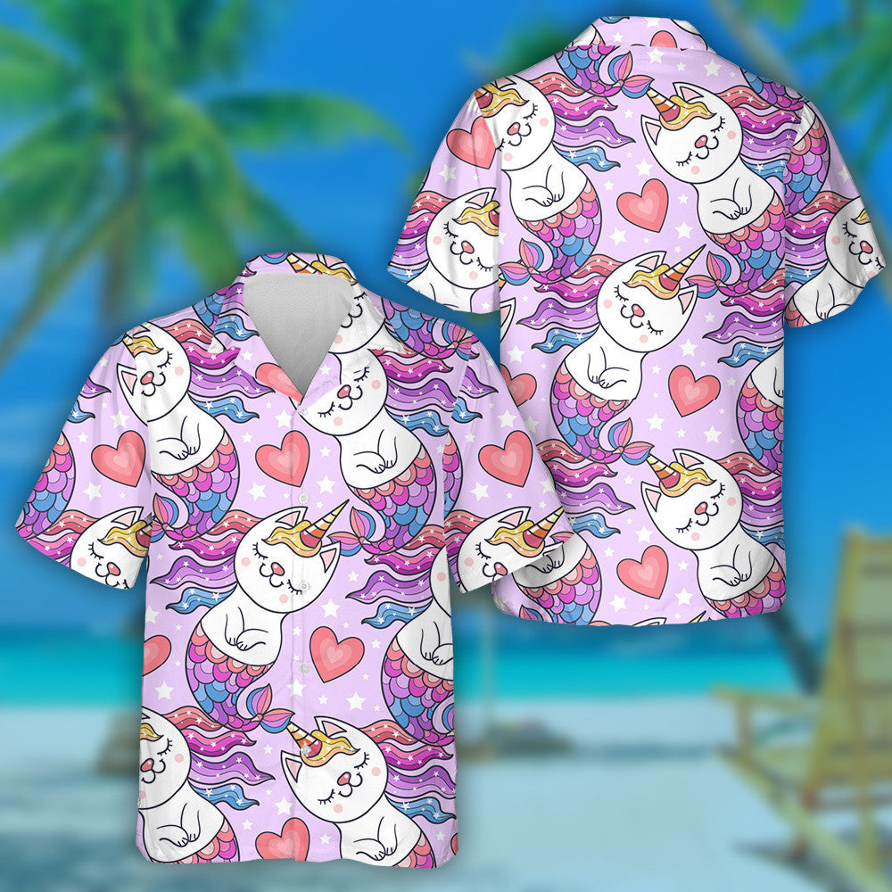 Fun Cat Unicorn And Mermaid With Heart Hawaiian Shirt, Hawaiian Shirt Gift, Christmas Gift