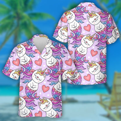 Fun Cat Unicorn And Mermaid With Heart Hawaiian Shirt, Hawaiian Shirt Gift, Christmas Gift