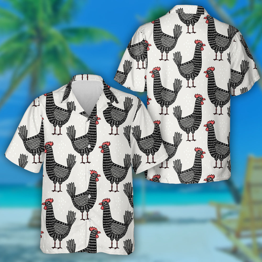 Funny Black Chicken With Red Crest Hawaiian Shirt,Hawaiian Shirt Gift, Christmas Gift