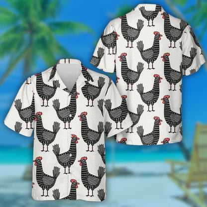 Funny Black Chicken With Red Crest Hawaiian Shirt,Hawaiian Shirt Gift, Christmas Gift