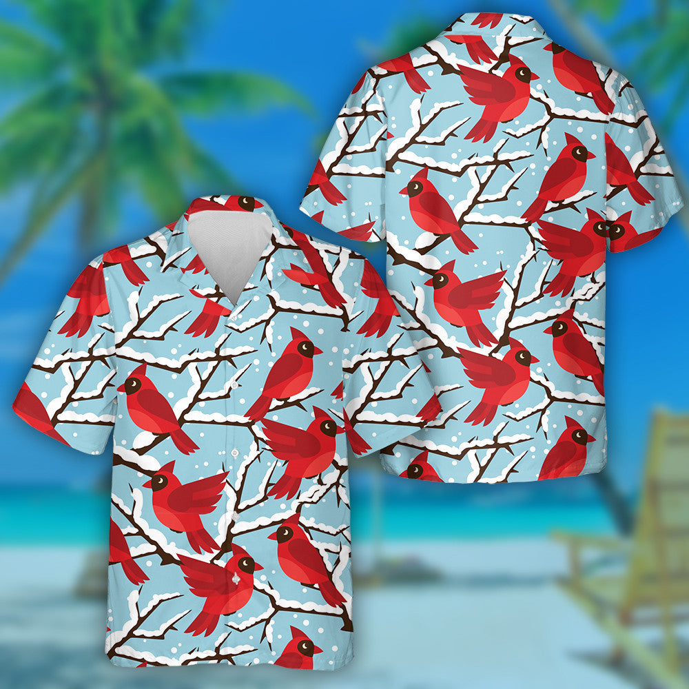 Happy Holidays Red Cardinal Bird And Snow Hawaiian Shirt, Hawaiian Shirt Gift, Christmas Gift