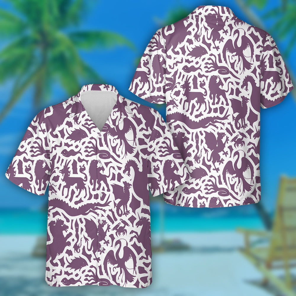 Silhouette Of Mythological Dragon Chimera Phoenix Hawaiian Shirt,Hawaiian Shirt Gift, Christmas Gift