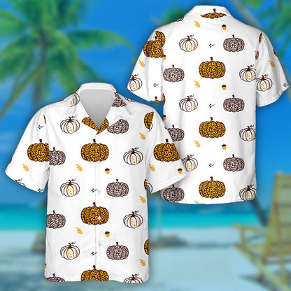Wild Animals Leopard With Pumpkin Fall Seasonal Hawaiian Shirt, Hawaiian Shirt Gift, Christmas Gift