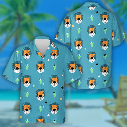 Funny Lion And Cacti In Doodle Style Hawaiian Shirt, Hawaiian Shirt Gift, Christmas Gift