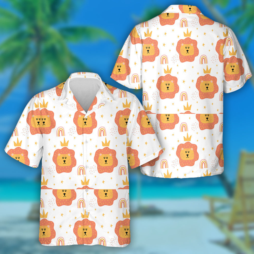 Sleeping Lion Head With Crown And Rainbow Hawaiian Shirt, Hawaiian Shirt Gift, Christmas Gift