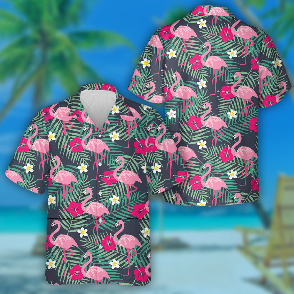 Tropical Forest And Flowers With Pink Flamingo Hawaiian Shirt, Hawaiian Shirt Gift, Christmas Gift