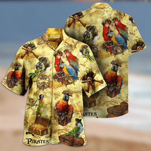 Cool Amazing Pirate Parrots Christmas Design Hawaiian Shirt, Hawaiian Shirt Gift, Christmas Gift