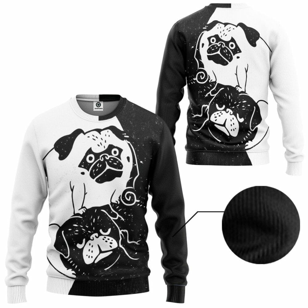 3D Pug Ceann Agus Yang Chustaim Tshirt Éadaí Cochaill