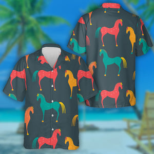 Wild Horses In Bright Colors On Dark Hawaiian Shirt, Hawaiian Shirt Gift, Christmas Gift