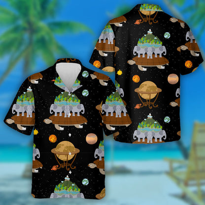 Mythological Planet Earth Turtle Carrying Elephants Hawaiian Shirt,Hawaiian Shirt Gift, Christmas Gift