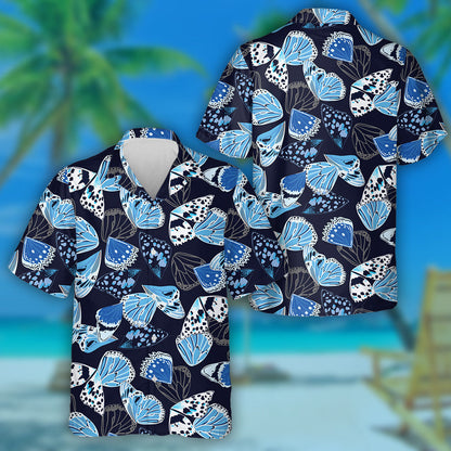 Hand Drawn Blue Butterfly Wing Surface Hawaiian Shirt, Hawaiian Shirt Gift, Christmas Gift