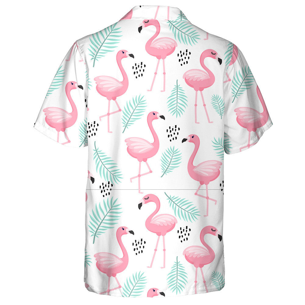 Tropical Flamingo Leaves And Black Dots Hawaiian Shirt,Hawaiian Shirt Gift, Christmas Gift