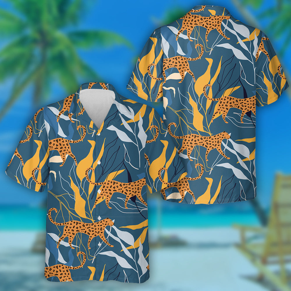 Duilleoga Coimhthíocha Wild Liopard I Stíl Nua-Aimseartha Léine Haváís, Bronntanas Léine Haváís, Bronntanas Nollag