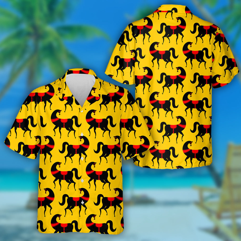 Black Horse National Folk Craft Texture Hawaiian Shirt, Hawaiian Shirt Gift, Christmas Gift
