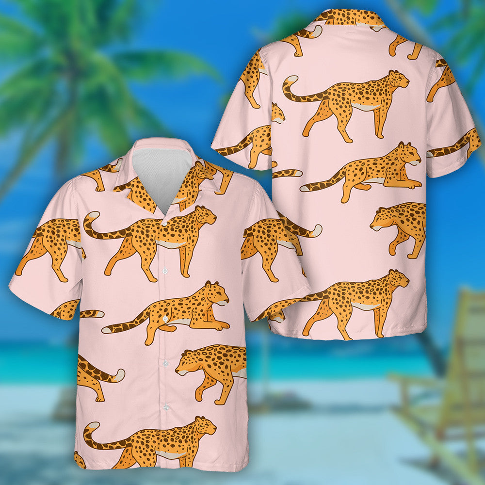 Leopards ag leagan agus ag ligean scíthe nó ag siúl agus ag seilg Léine haváí, bronntanas Léine haváí, bronntanas Nollag