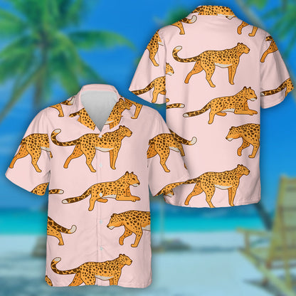 Leopards ag leagan agus ag ligean scíthe nó ag siúl agus ag seilg Léine haváí, bronntanas Léine haváí, bronntanas Nollag