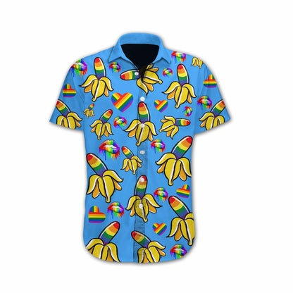 Yellow And Dodger Blue Lgbt Banana Design Hawaiian Shirt, Hawaiian Shirt Gift, Christmas Gift