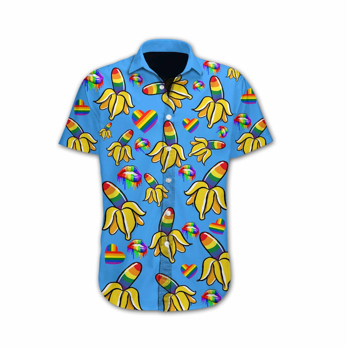 Yellow And Dodger Blue Lgbt Banana Design Hawaiian Shirt, Hawaiian Shirt Gift, Christmas Gift