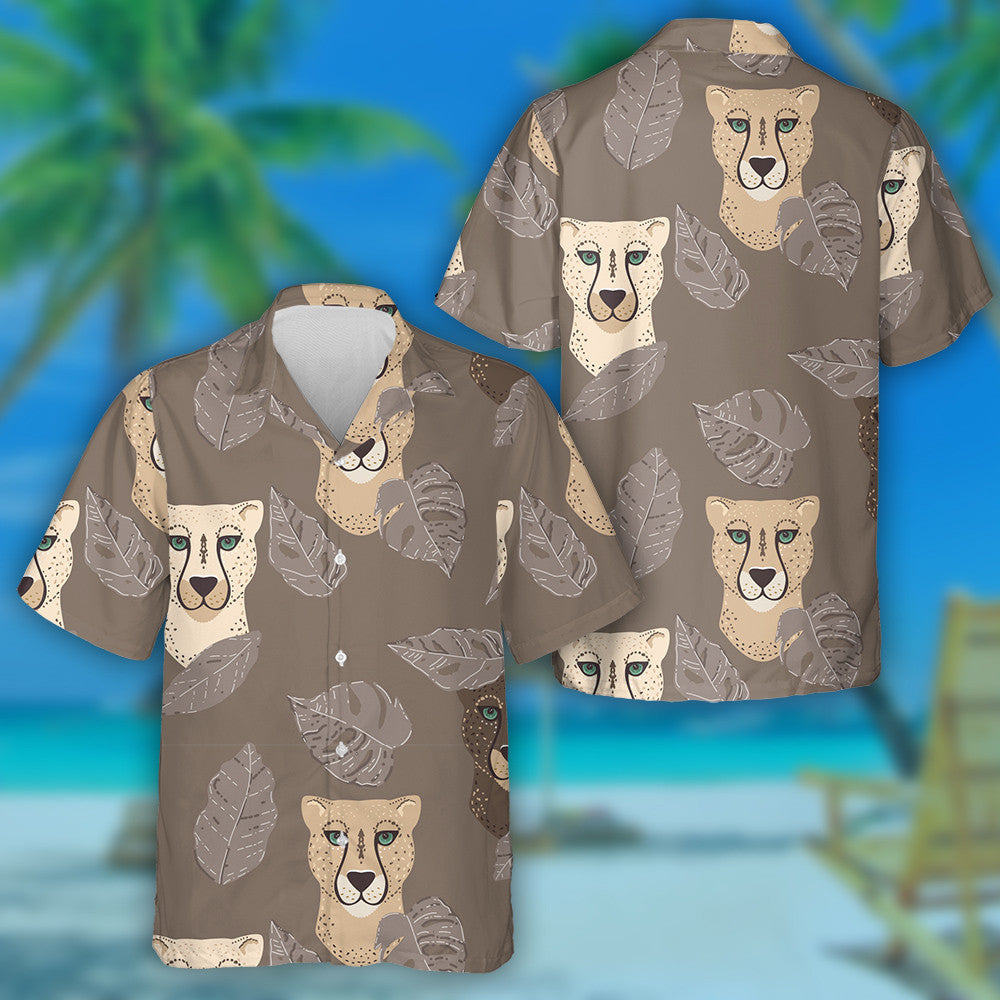 Liopard Teibí Nua-Aimseartha Le Duilleoga Trópaiceacha ar Léine Donn Haváís, Bronntanas Léine Haváís, Bronntanas Nollag