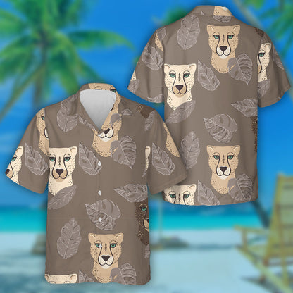 Liopard Teibí Nua-Aimseartha Le Duilleoga Trópaiceacha ar Léine Donn Haváís, Bronntanas Léine Haváís, Bronntanas Nollag