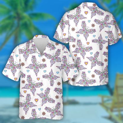 Hand Drawn With Abstract Floral Butterflies Hawaiian Shirt, Hawaiian For Gift
