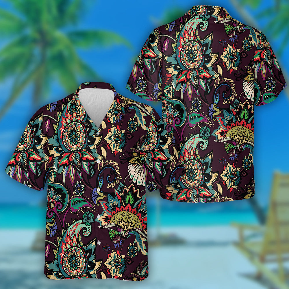 Patrún Bláthanna Teicstíle Le Ornáid Ornáide Paisley Buta Léine Haváís, Bronntanas Léine Haváís, Bronntanas Nollag