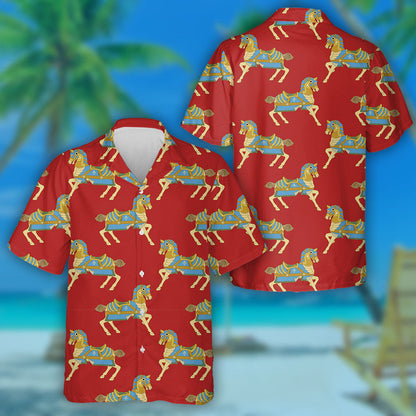 Geometrical With Ornate Vintage Toy Horses Hawaiian Shirt,Hawaiian Shirt Gift, Christmas Gift