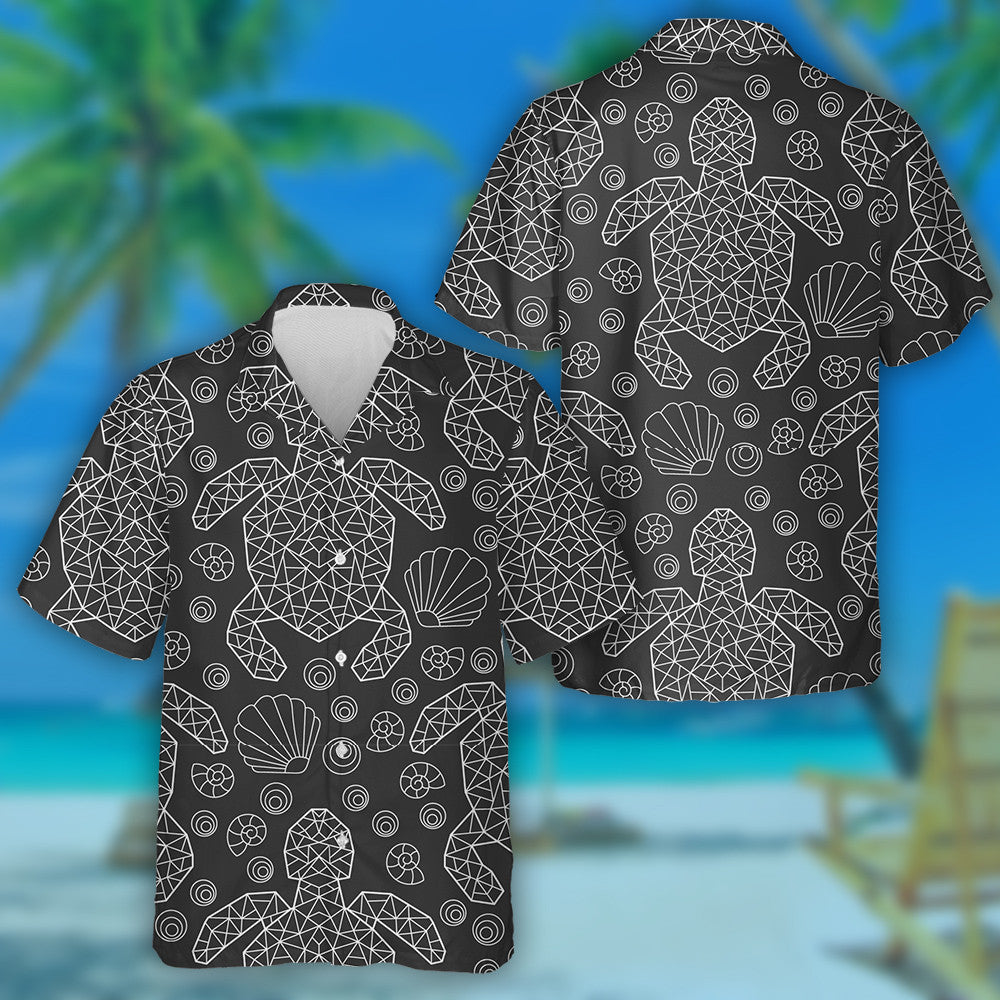 Light Contour Geometric Turtles And Seashells Hawaiian Shirt, Hawaiian For Gift